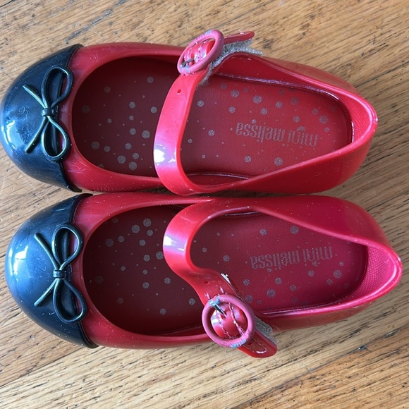 Mini Melissa Mary Jane Minnie Mouse Kids Red and Black Shoes Size 7 - Picture 6 of 10